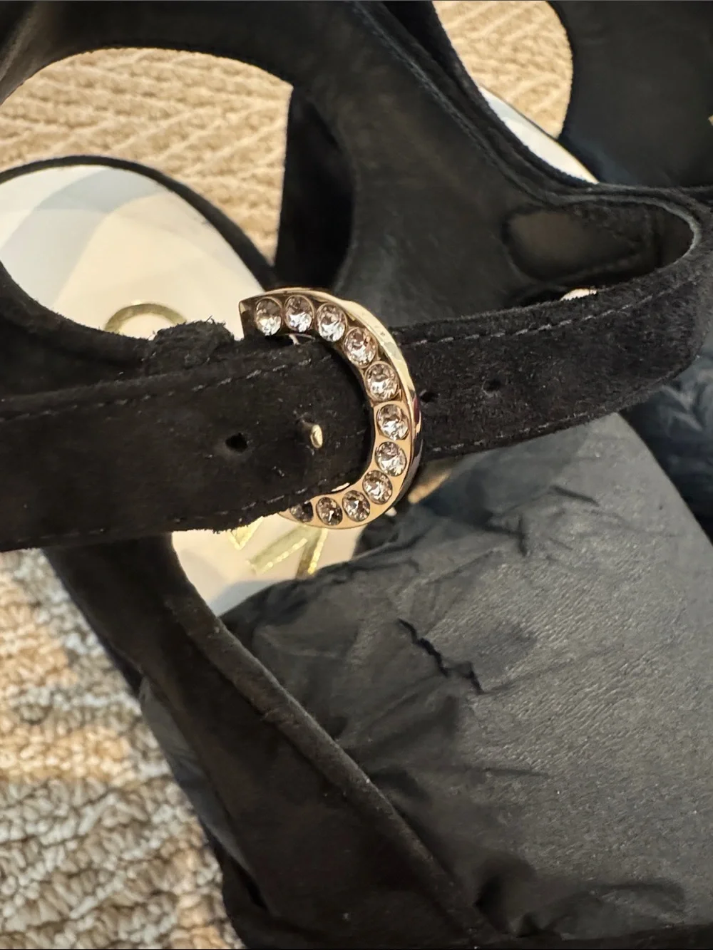 CHANEL Black Suede Slingback platform Sandals with rhinestone CC and Buckle